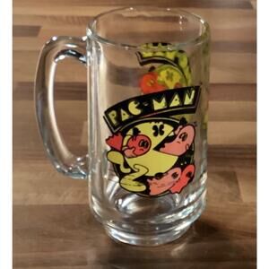 Vintage 1982 Bally Midway Pac Man 5.5” Glass Beer Mug with Handle